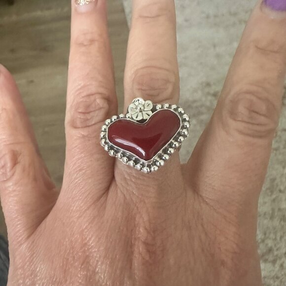 Silver 925 Adjustable Red Coral Ring Boho Woman - Picture 3 of 9